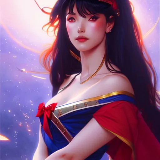 Image similar to Sailor Mars, fantasy, intricate, elegant, highly detailed, digital painting, artstation, concept art, matte, sharp focus, illustration, art by Artgerm and Greg Rutkowski and Alphonse Mucha