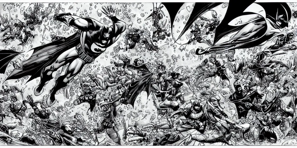 Image similar to batman underwater two page spread. original line drawing by ethan van sciver.