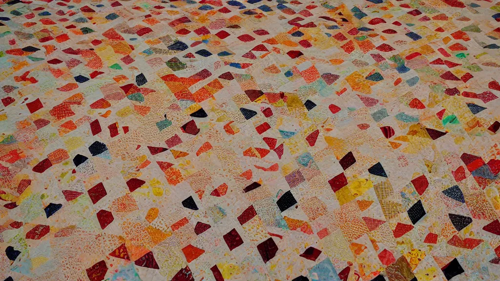 Image similar to quilt important nest floor in a bright room, iso 2 0 0