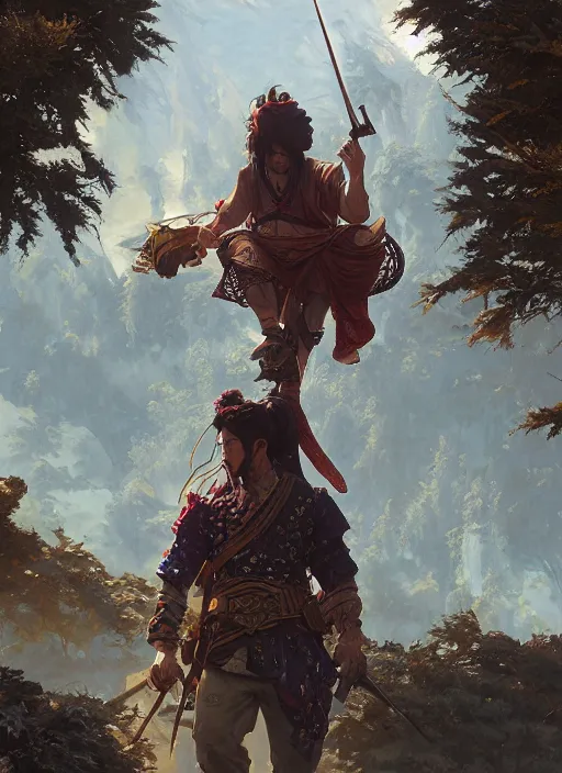 Prompt: Highly detailed portrait of Kurdish samurai, Stephen Bliss, unreal engine, fantasy art by Greg Rutkowski, Loish, Rhads, ferdinand knab, Makoto Shinkai and Lois van baarle, ilya kuvshinov, rossdraws, Tom Bagshaw, alphonse mucha, global illumination, radiant light, detailed and intricate environment