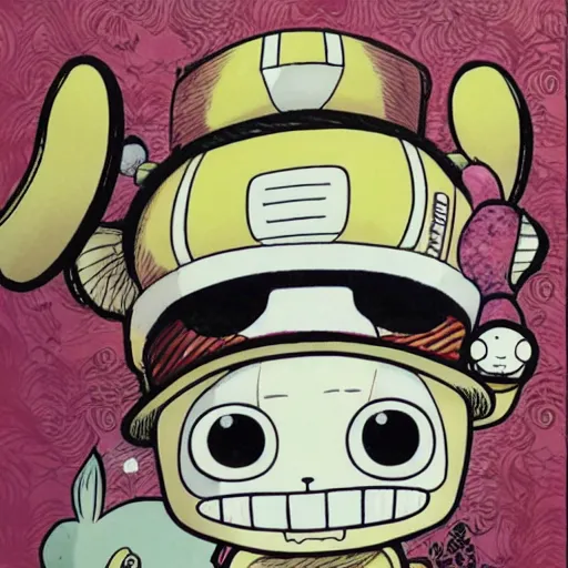 Prompt: tony chopper from one piece, by inio asano, drawn on paper