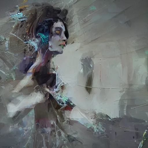 Image similar to glitchart of a young woman lucid dreaming in cyberspace photoreal, atmospheric by jeremy mann francis bacon and agnes cecile, ink drips paint smears digital glitches