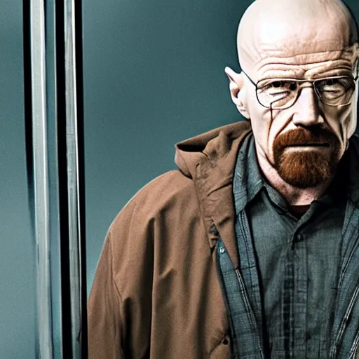 Prompt: Walter white looking through a portal at another Walter