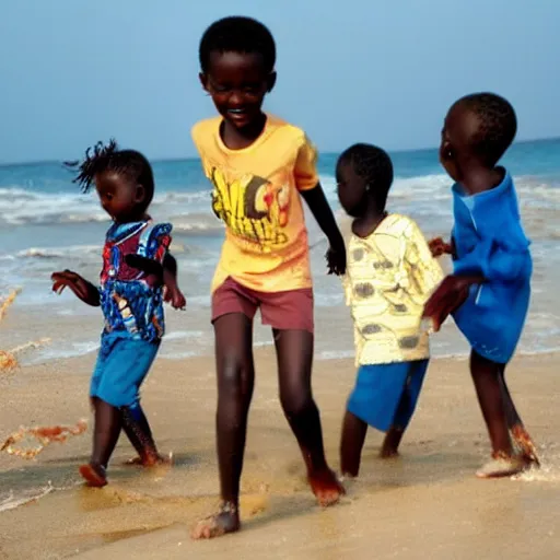 Prompt: beautiful kids africa lagos playing on the beach
