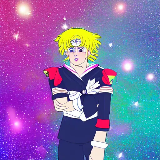 Prompt: boris johnson wearing a sailor moon costume in the style of sailor moon the anime, digital art, colourful, sparkly
