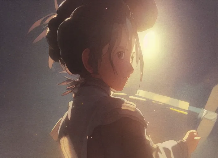 Prompt: a 3 d film animation still portrait of a 1 9 8 0's manga heroine, finely detailed features, sun light, painted by greg rutkowski, akira toriyama studio ghibli