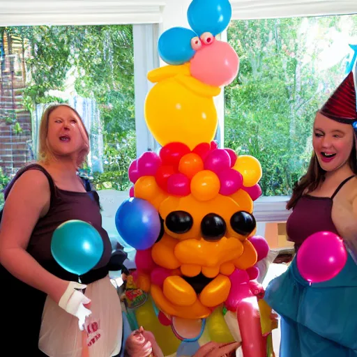 Image similar to anthropomorphic birthday balloon partying