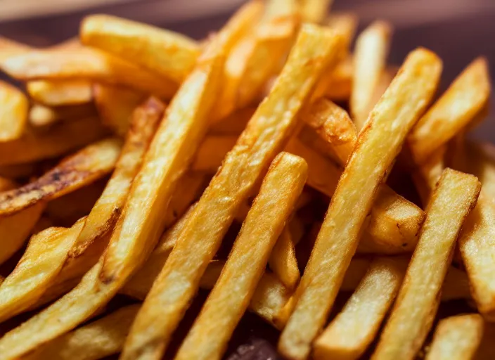 Prompt: dslr food photograph of french fries 8 5 mm f 1. 8