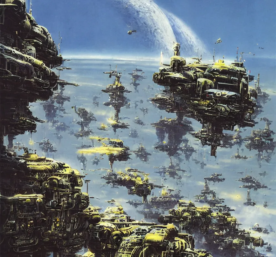 Image similar to matte painting, peter elson, chris foss, john berkey