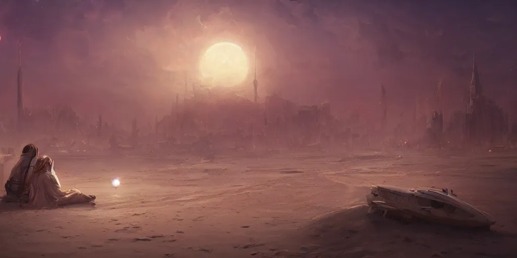 Image similar to city in the sands sleeping unbroken dreams under the ivory light of two moons, Darek Zabrocki, Marcin Rubinkowski, Lorenzo Lanfranconi, Karlkka, trending on Artstation, 8K