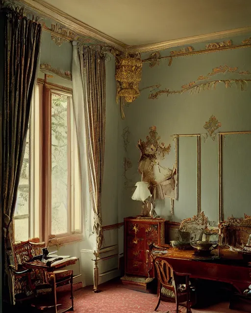 Image similar to the interior of a house in devonshire, delicate embellishments, painterly, offset printing technique, photographed on kodachrome by brom, robert henri, walter popp, cinematic lighting, various refining methods, micro macro autofocus, ultra definition, award winning photo