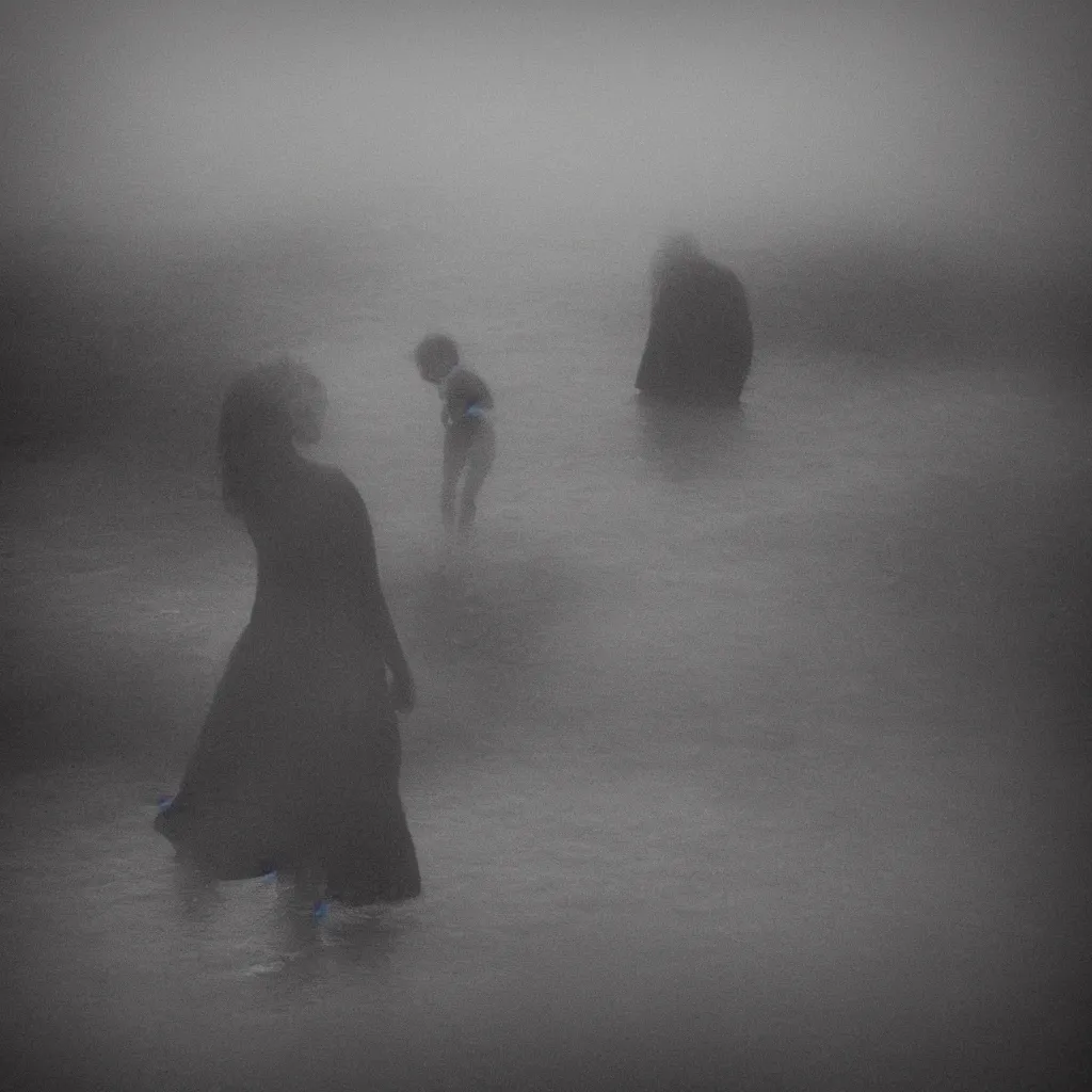 Image similar to my mother never loved me, my father hated me, my best friend tried to drown me. hazy memory, volumetric, dark black and white in the style of alvin schwartz, epic angles