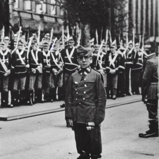 Image similar to rimbaud in ss uniform at the parade of the third reich during the great sweep