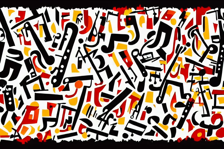 Image similar to abstract art poster of jazz musicians and musical notes in the style of Stuart Davis, matte illustration, texture,