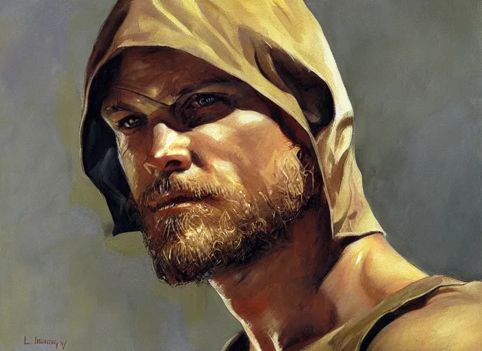 Image similar to a highly detailed beautiful portrait of oliver queen, by gregory manchess, james gurney, james jean