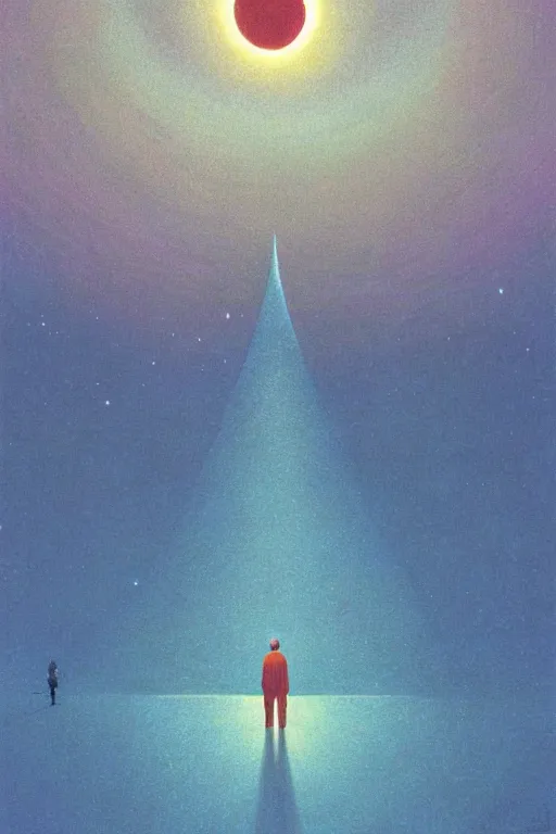 Image similar to a scifi multiverse scene in space of a spiritual being dreaming psychedelic hallucinations in cosmos, by kawase hasui, moebius, Edward Hopper and James Gilleard, Zdzislaw Beksinski, Steven Outram colorful flat surreal design, hd, 8k, artstation