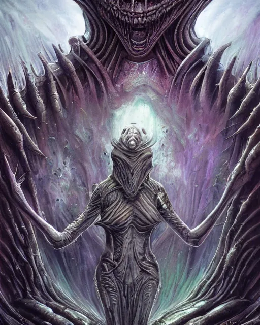 Image similar to daemonhost, by antonio j. manzanedo, giger, alex grey, android jones, wayne barlowe, philippe druillet, raymond swanland, cyril rolando, josephine wall, harumi hironaka, trending on artstation