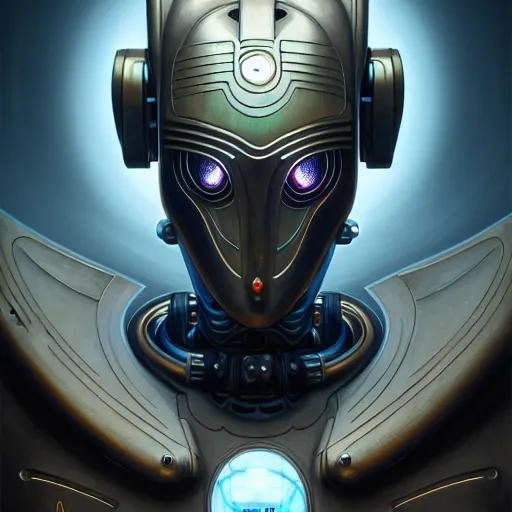 Image similar to front shot of a cyberpunk gazmask robot character, intricate, elegant, highly detailed, centered, digital painting, artstation, concept art, smooth, sharp focus, illustration, artgerm, Tomasz Alen Kopera, Peter Mohrbacher, donato giancola, Joseph Christian Leyendecker, WLOP, Boris Vallejo