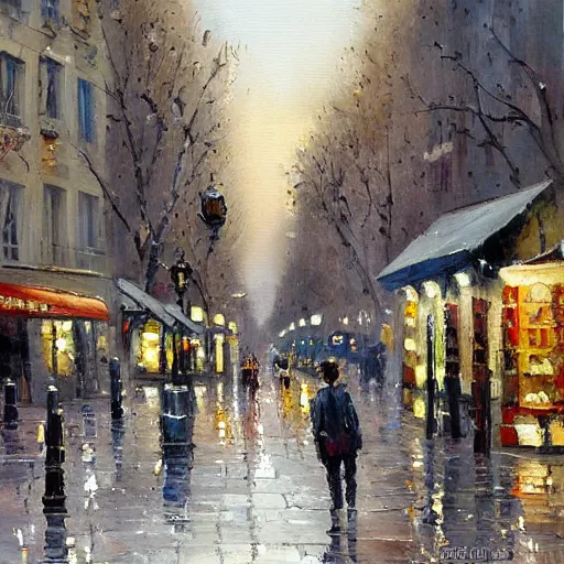 Prompt: a beautiful painting of a street in paris by antoine blanchard,