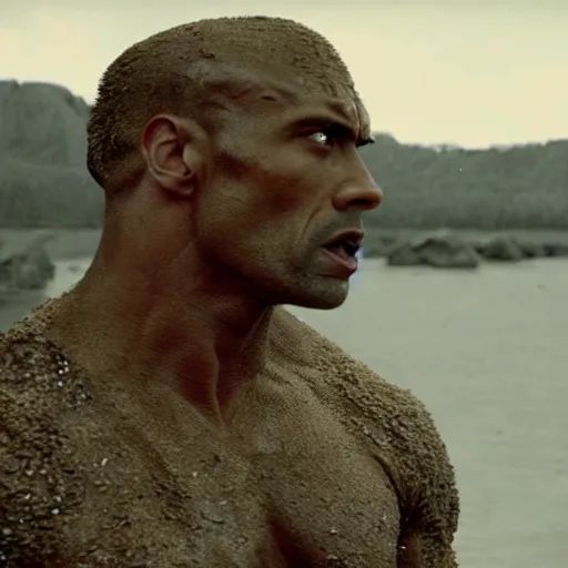 Prompt: film still of the rock in a rock costume