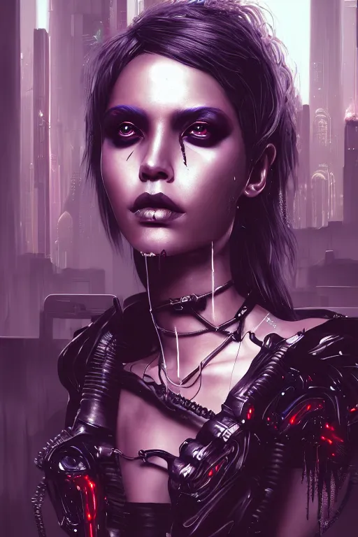 Image similar to soft lustrous ebony goddess biotech raver gutter punk gothic cyborg, cyberpunk city, urban decay, decay, underworld, dark art, highly detailed, digital painting, octane render, artstation, concept art, smooth, sharp focus, illustration, art by artgerm, loish, wlop