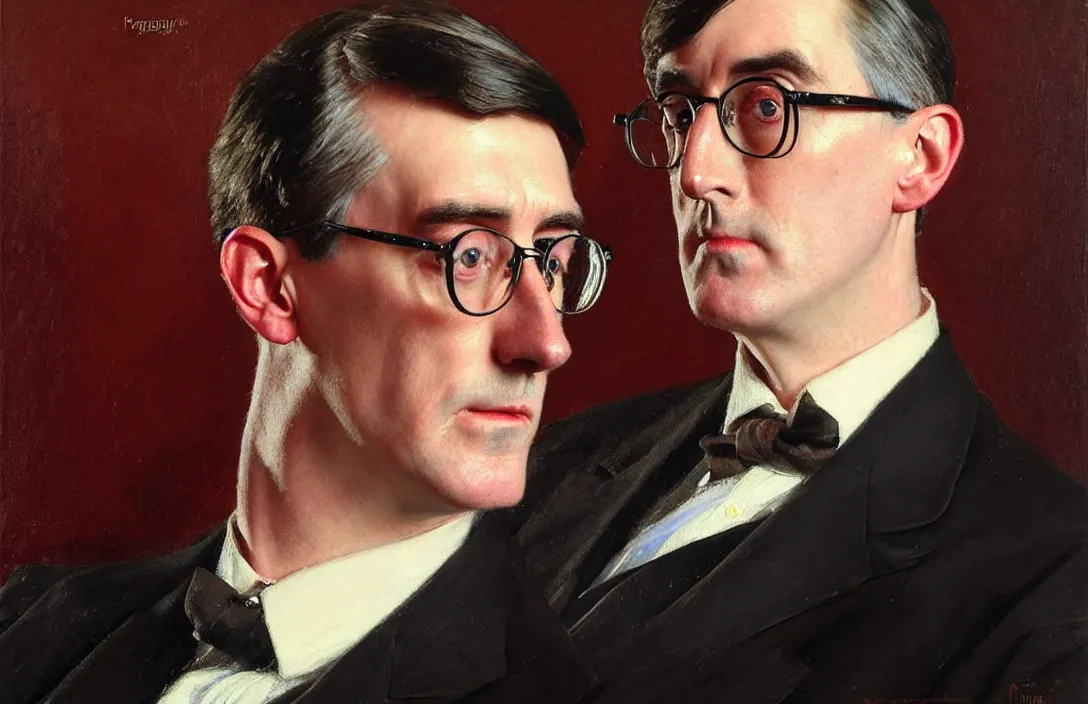 Image similar to portrait of jacob rees - mogg!!!!!!!!!!!!!!!!!!!!!!!!!!!, detailed face, detailed painting,, epic lighting, by ilya repin, phil hale and kent williams