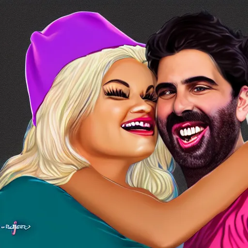 Image similar to trisha paytas eating ethan klein, h3h3, digital art, 4k