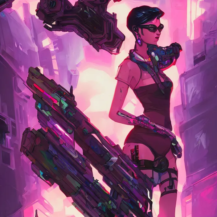 Image similar to a colorful comic noir illustration painting of a cyberpunk girl by sam yang!! and artgerm!! and lois van baarle and ross tran!!. in style of digital art, symmetry, sci fi, hyper detailed. octane render. trending on artstation