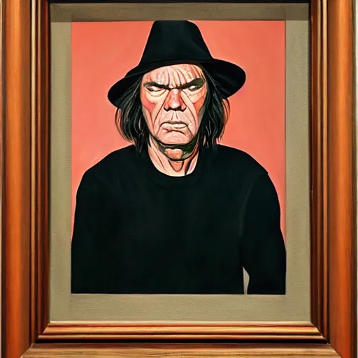 Image similar to a portrait of neil young painted by jeffrey smart