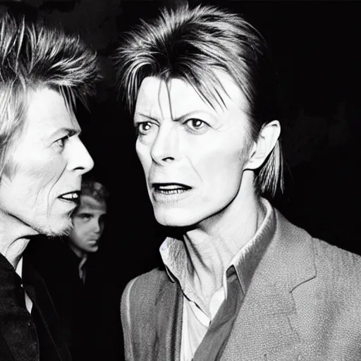 Image similar to david bowie speaking to the man who sold the world's eyes