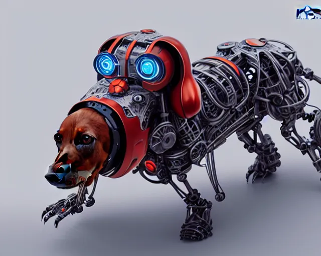 Image similar to dachshund robot, mechanical, machine, octane render, concept art, sharp focus, hyper - realistic, intricate, detailed, eduard pronin, luka mivsek, ruan jia