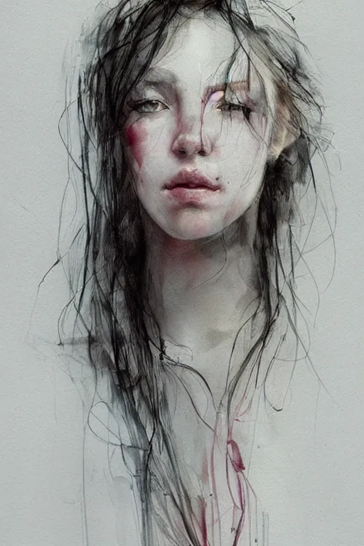 Image similar to sad woman portrait art by agnes cecile, beautiful, soft, smooth, solitude, dramatic, peaceful