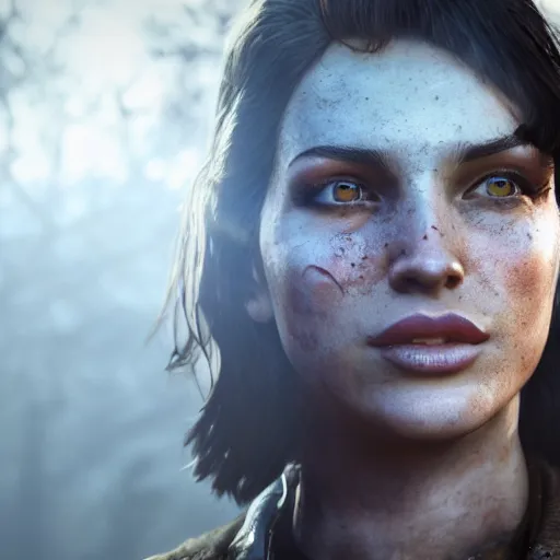 Image similar to fallout 5, charismatic beautiful rugged brunette female protagonist, portrait, outdoors in front of the entrance to vault 1 5 6, atmospheric lighting, painted, intricate, volumetric lighting, beautiful, daytime, sunny weather, slight overcast, sharp focus, deep colours, ultra detailed, by leesha hannigan, ross tran, thierry doizon, kai carpenter, ignacio fernandez rios