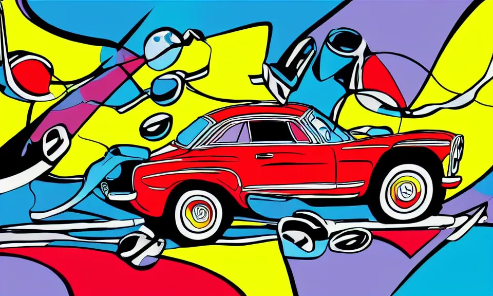 Image similar to pop art illustration of a mercedes car