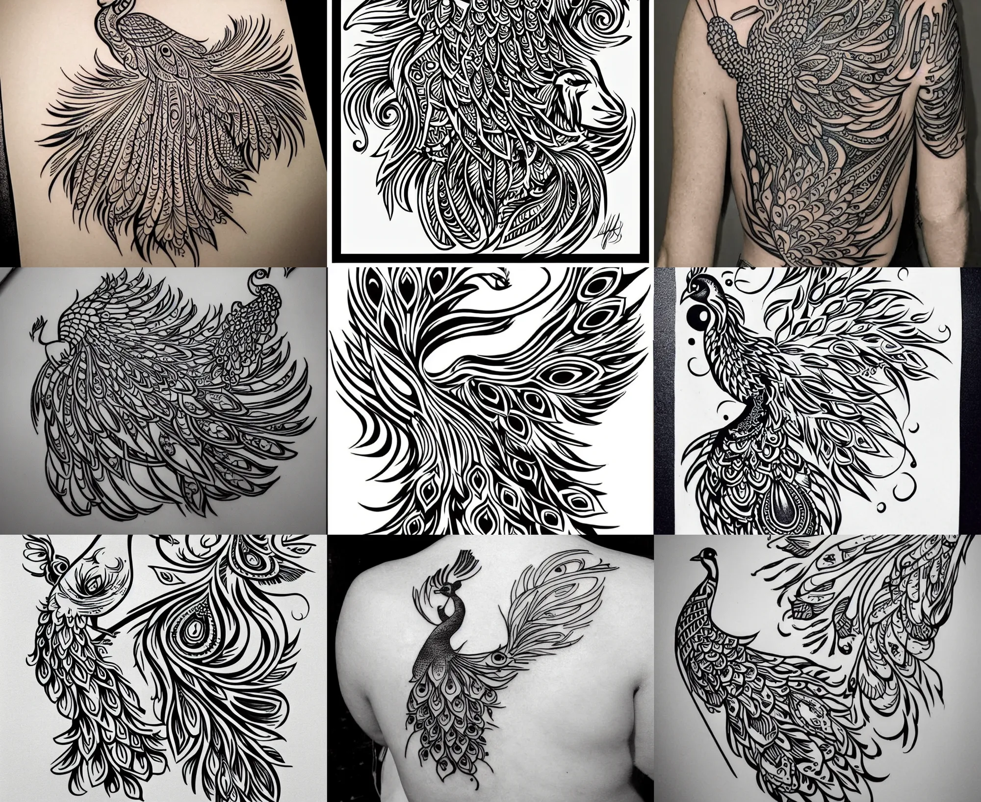 tattoo stencil stylized peacock, bold strong lines, Stable Diffusion