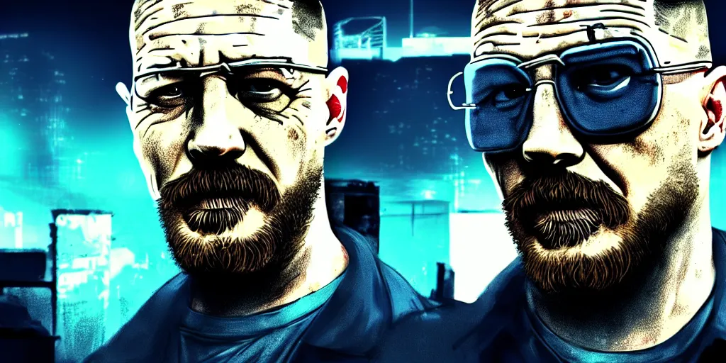 Image similar to Tom Hardy as Breaking Bad, cyberpunk art style, 4K quality