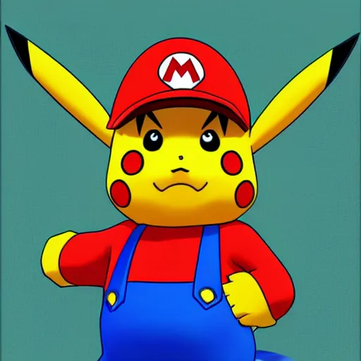 Image similar to pikachu as mario highly detailed digital art