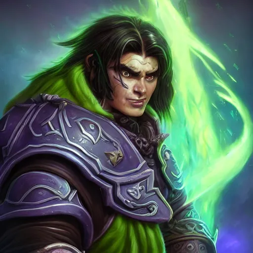 Image similar to varian wrynn possessed by guldan, fel infusion, worlf of warcraft, dmitry prozorov style, artstation, extremely detailed, 8 k, high quality, beatufil painting