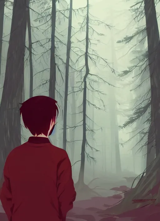 Prompt: an old man with red hair sits peacefully in a misty forest. clear detailed face. clean cel shaded vector art. shutterstock. behance hd by lois van baarle, artgerm, helen huang, by makoto shinkai and ilya kuvshinov, rossdraws, illustration, art by ilya kuvshinov