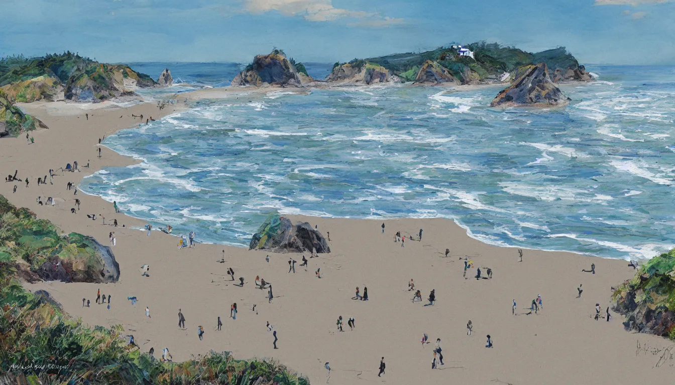 Image similar to oregon beach, architectural digest, japanese artist
