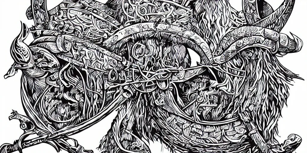 Prompt: Viking palace, beautiful vector art by aaron horkey, pure b&w