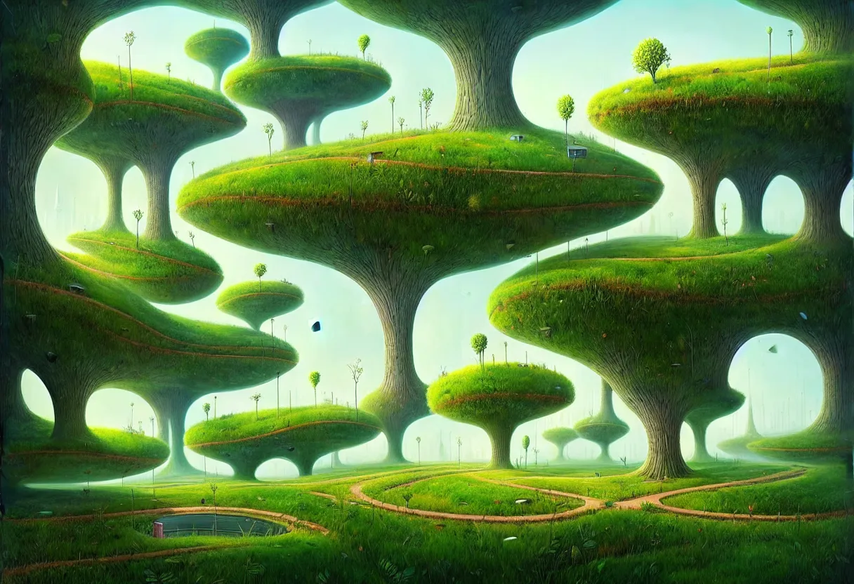 Prompt: beautiful city of the future, overgrown with trees and plants. artwork by artist lurid. ( 2 0 2 2 ), gediminas pranckevicius