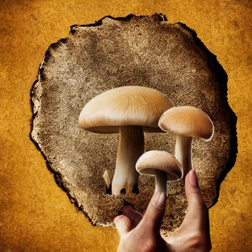 Image similar to a mushroom could merging into a peace sign, high textured, conceptual, illustration sharp, photography,