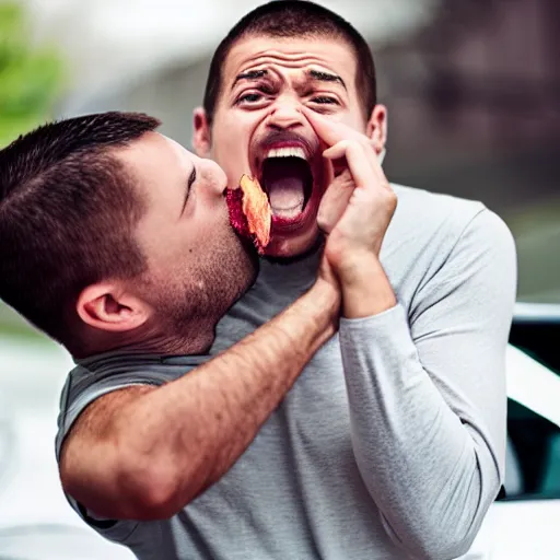 Image similar to man attempting to eat a car