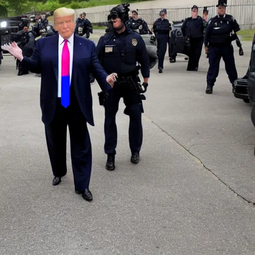 Image similar to donald trump arrested by the fbi going to prison