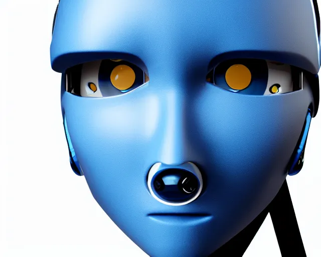 Image similar to A blue skin cyborg robot college student with a black antennae for a nose