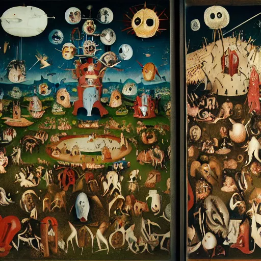 Image similar to hieronymus bosch garden of earthly delights reinterpreted by basquiat