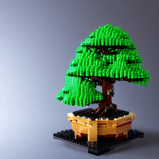 Prompt: LEGO bonsai, photo studio, professional photo, lighting, commercial photo, artstation trend, 8k