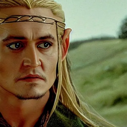 Image similar to A still of Johnny Depp as Legolas in Lord of the Rings (2001)