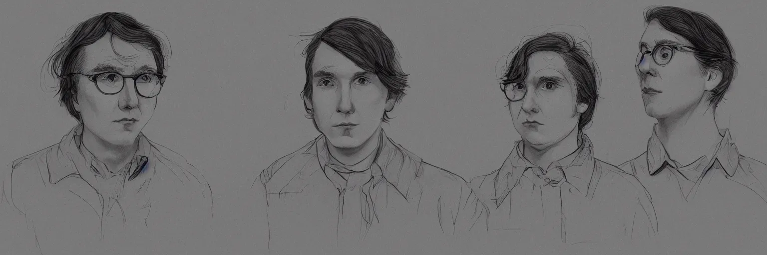 Prompt: character study of paul dano and todd solondz, 2 0 2 2, clear faces, emotional, character sheet, fine details, concept design, contrast, kim jung gi, pixar and da vinci, trending on artstation, 8 k, full body and head, turnaround, front view, back view, ultra wide angle